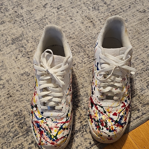 Nike Air Force 1 Mens sneakers with a custom multi-color paint splatter design - Picture 1 of 12